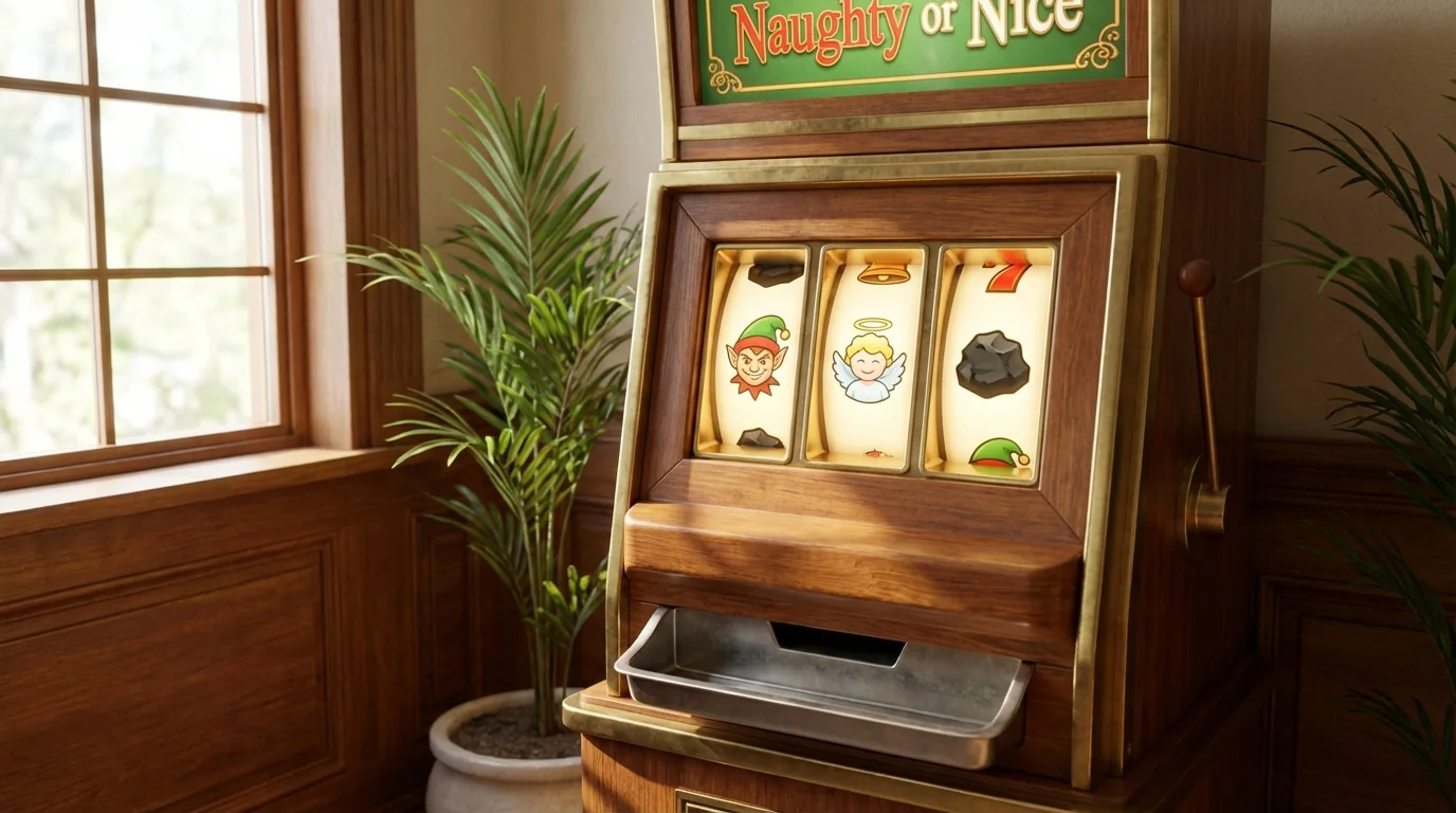 Cheerful Christmas characters on slot reels